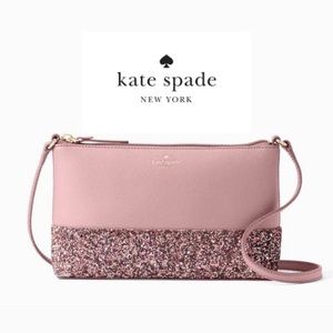 Kate Spade Ramey Greta Glitter Saffiano Leather Crossbody Bag Dusty Peony